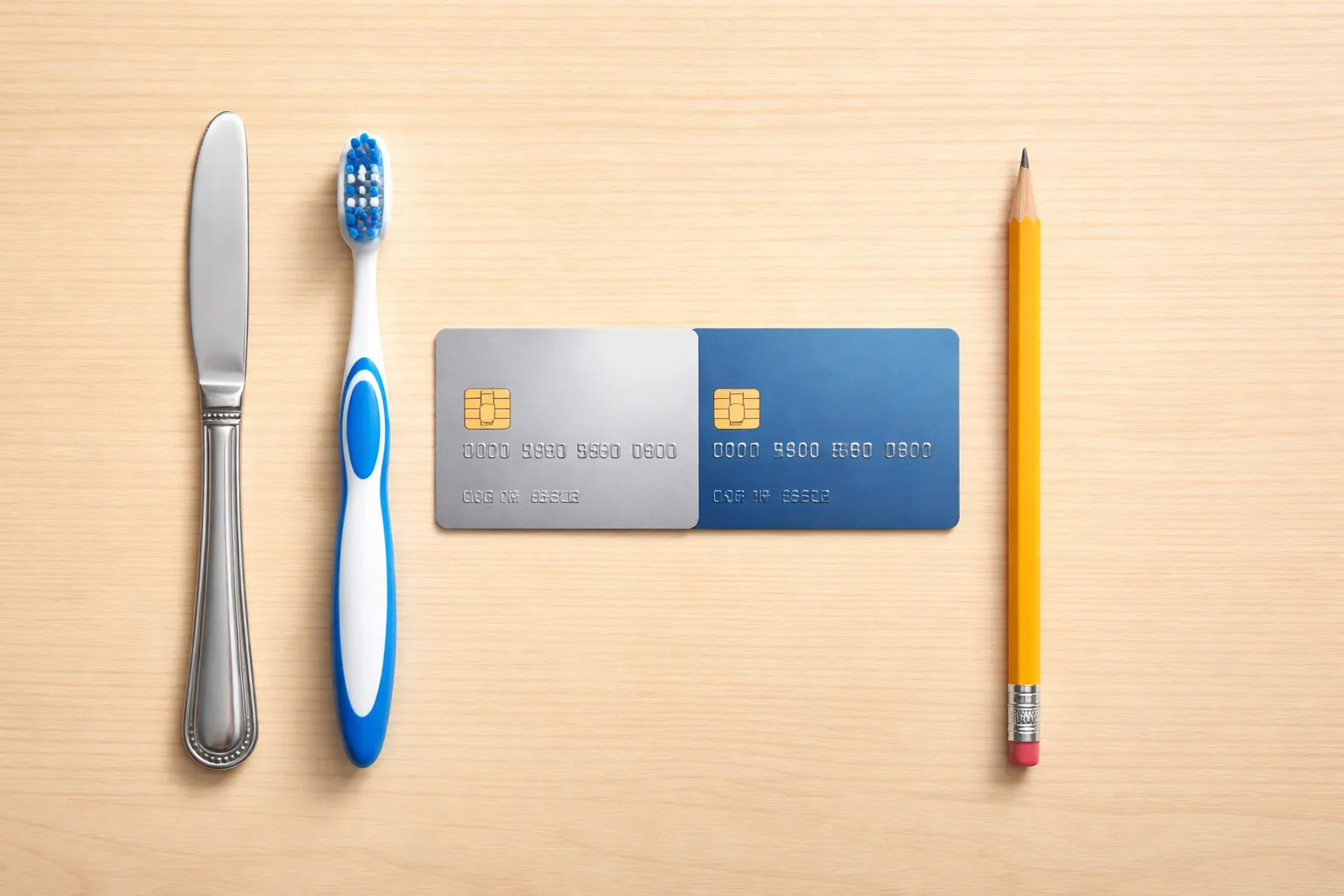 Everyday objects 7 Inches on wooden surface